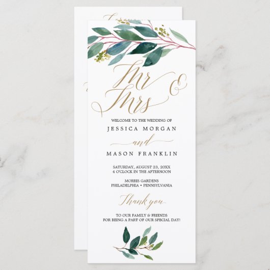 Garden Grüntöne Wedding Program - Mr & Mrs. Programm (Vorne/Hinten)