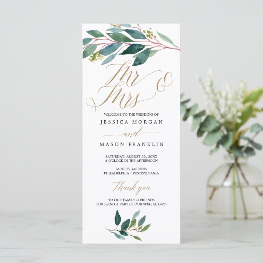 Garden Grüntöne Wedding Program - Mr & Mrs. Programm (Stehend Vorderseite)
