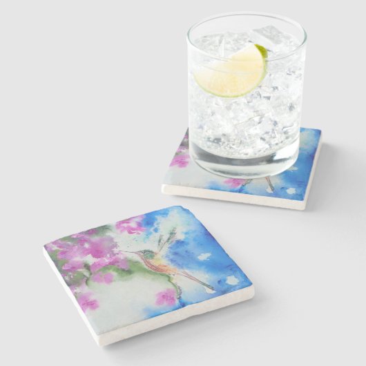 Garden Hummingbird Marble Stone Untersetzer (Seitenansicht)