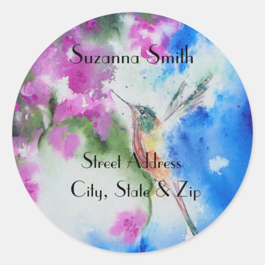 Garden Hummingbird Wedding Address Labels Runder Aufkleber (Vorderseite)