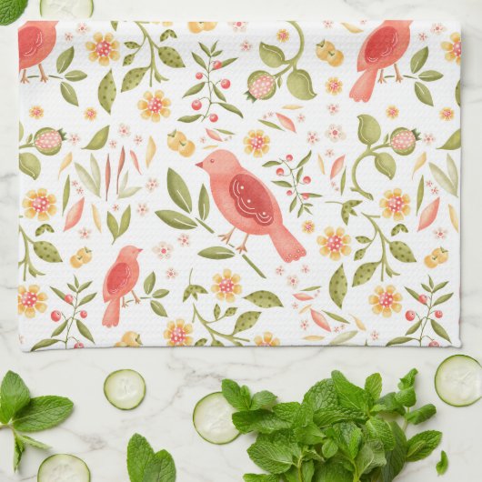 Garden Kitchen – Botanical Bird & Fruits Design Geschirrtuch (Gefaltet)
