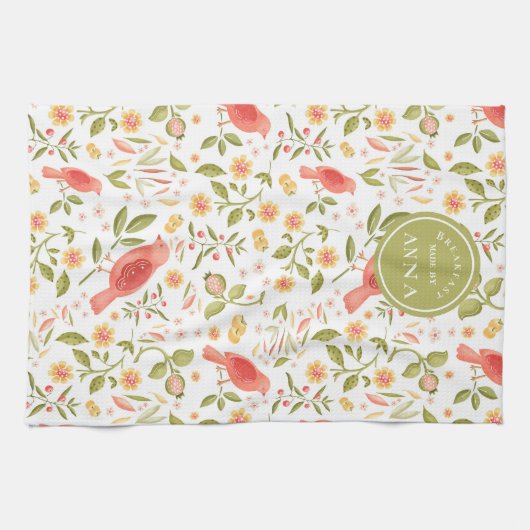 Garden Kitchen – Botanical Bird & Fruits Design Geschirrtuch (Horizontal)