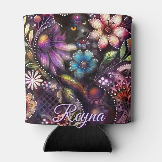 Garden Kitty Cat Floral Abstract Personalized Dosenkühler (Rückseite)