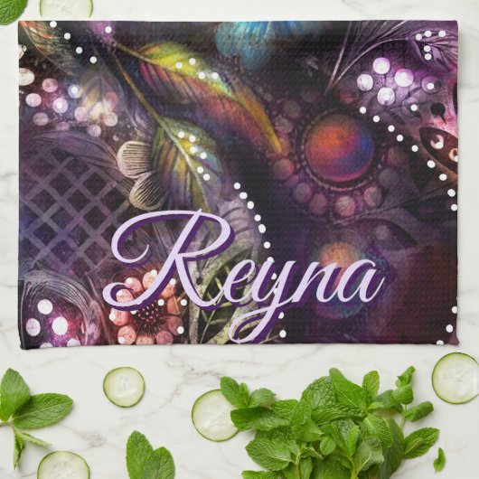 Garden Kitty Cat Floral Abstract Personalized Geschirrtuch (Gefaltet)