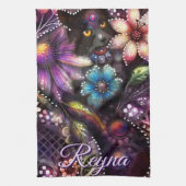 Garden Kitty Cat Floral Abstract Personalized Geschirrtuch (Vertikal)