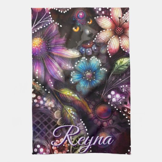Garden Kitty Cat Floral Abstract Personalized Geschirrtuch (Vertikal)