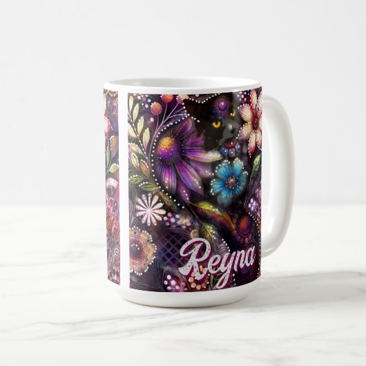 Garden Kitty Cat Floral Abstract Personalized Kaffeetasse (VorderseiteRechts)