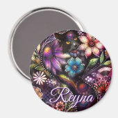 Garden Kitty Cat Floral Abstract Personalized Magnet (Vorderseite/Rückseite)