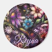 Garden Kitty Cat Floral Abstract Personalized Magnet (Vorne)