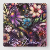 Garden Kitty Cat Floral Abstract Personalized Quadratische Wanduhr (Vorderseite)