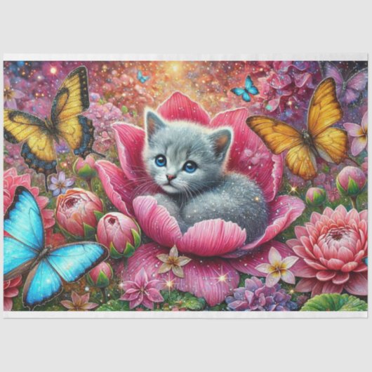 Garden Kitty Whimsy Decoupage Seidenpapier (Vorderseite)