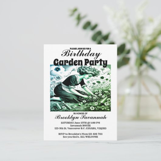 Garden Lady's Afternoon Garden Party Einladung Postkarte (Stehend Vorderseite)