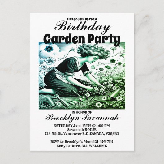 Garden Lady's Afternoon Garden Party Einladung Postkarte (Vorderseite)