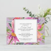 Garden Lila Pink Floral Grad Party Einladung (Stehend Vorderseite)