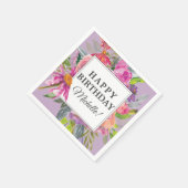Garden Lila Pink Floral Happy Geburtstag Party Serviette (Ecke)