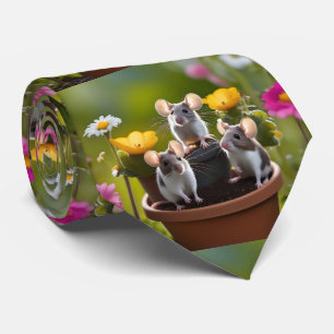 "Garden Mischief: Drei Mäuse in Blume Pots" Krawatte