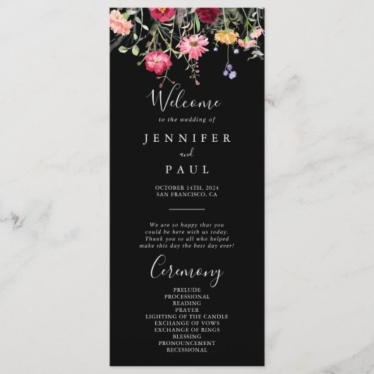 Garden Multicolor Wildblume Hochzeitsprogramm Programm (Vorderseite)