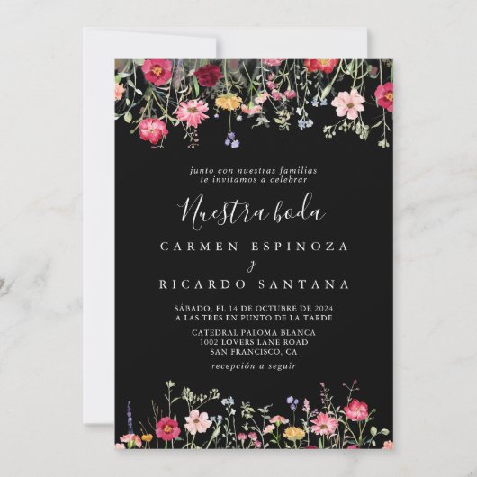 Garden Multicolor Wildblume Nuestra Boda Wedding Einladung (Vorderseite)