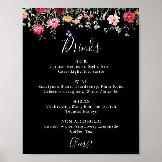 Garden Multicolor Wildblume Wedding Drinks Menü Poster (Vorne)