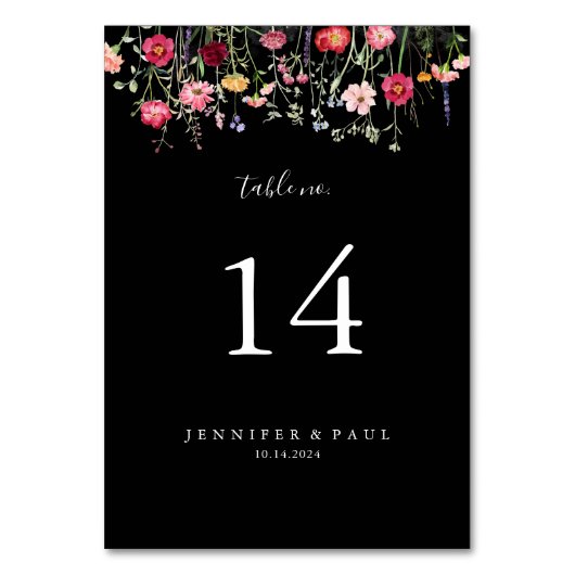 Garden Multicolor Wildblume Wedding Tischnummer (Rückseite)