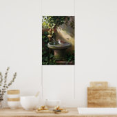 Garden Oasis: The Sparrow at the Fountain Poster (Küche)