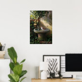 Garden Oasis: The Sparrow at the Fountain Poster (Heimbüro)