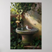 Garden Oasis: The Sparrow at the Fountain Poster (Vorne)