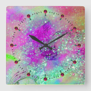 GARDEN OF THE LOST SHADOWS -pink purple violet Quadratische Wanduhr