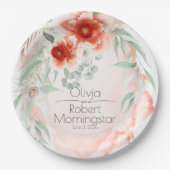 Garden Party Aquarell Korallenfarben Blume Pappteller (Vorderseite)