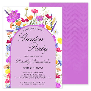 Garden Party Aquarell Wildblume 70. Geburtstag Einladung