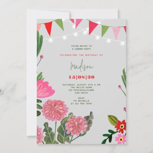 Garden Party Birthday Einladung (Rückseite)
