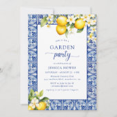 Garden Party Blue & Lemons Brautparty Einladung (Vorderseite)
