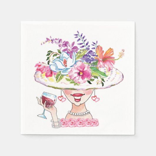 Garden Party Blume Hat Lady _Red Wine Serviette (Vorderseite)