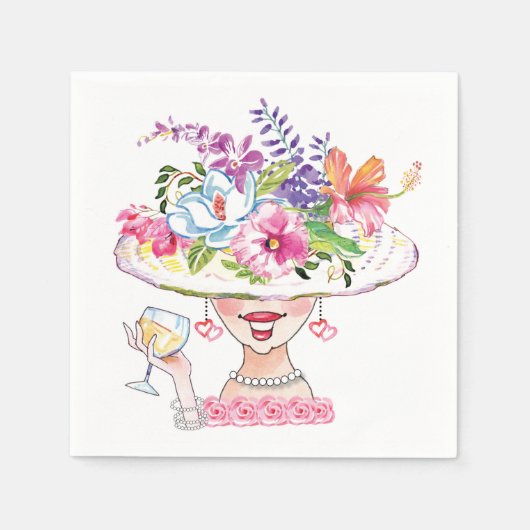 Garden Party Blume Hat Lady _White Wine Napkins Serviette (Vorderseite)