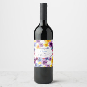 Garden Party Boho Hand-Illustriert Pansy Floral Weinetikett