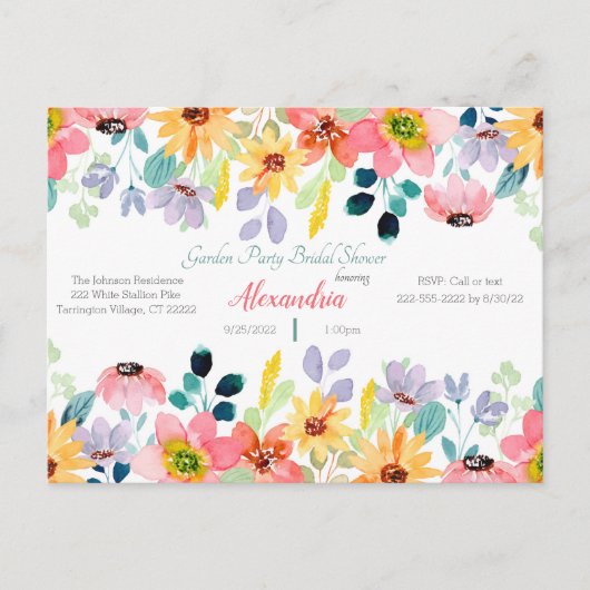 Garden Party Bridal Dusche Einladung Postkarte (Vorderseite)