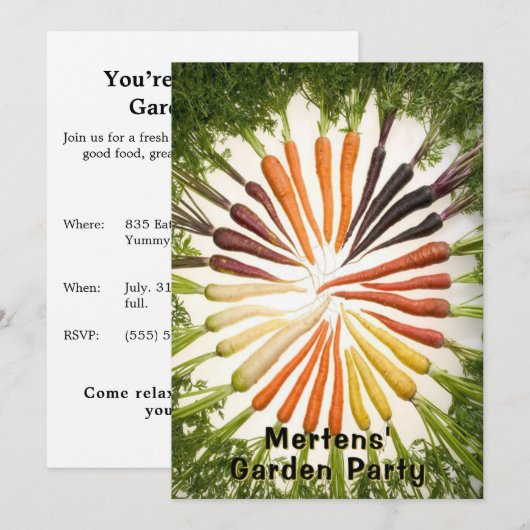 Garden Party Carrot Rainbow Colorful Custom Einladung (Vorne/Hinten)