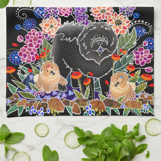 GARDEN PARTY Küchenhandtuch schwarz Hintergrund Geschirrtuch (Gefaltet)