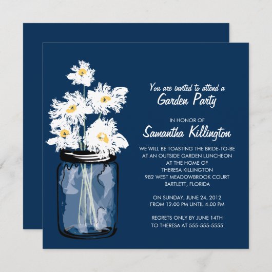Garden Party Mason Jar & White Daisies Einladung (Vorne/Hinten)