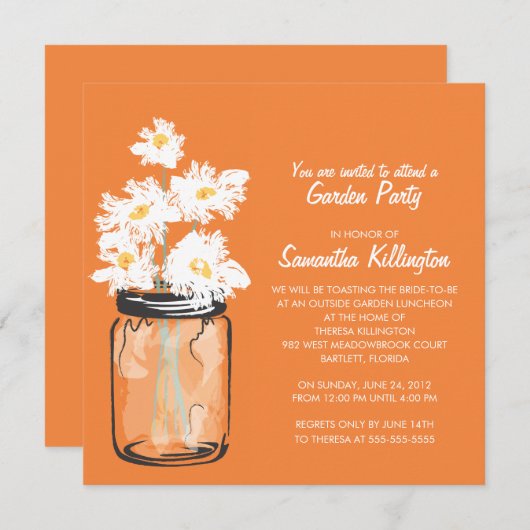 Garden Party Mason Jar & White Daisies Einladung (Vorne/Hinten)