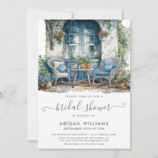 Garden Party Picnic Blue Pink Floral Brautparty Einladung