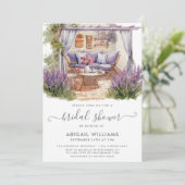 Garden Party Picnic Lavendel Brautparty Einladung (Stehend Vorderseite)