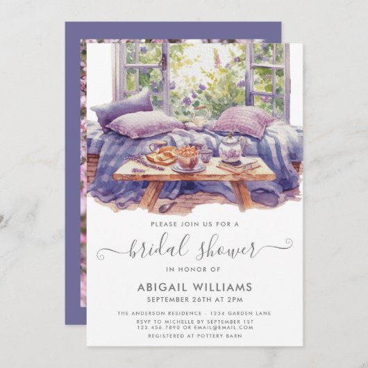 Garden Party Picnic Lavendel Brautparty Einladung (Vorne/Hinten)