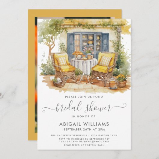 Garden Party Picnic Orange Citrus Brautparty Einladung (Vorne/Hinten)