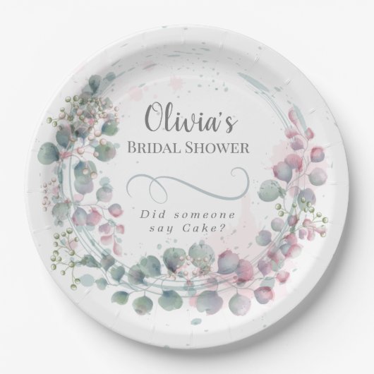 Garden Party Rosa und grüne Eukalyptus Pappteller (Vorderseite)