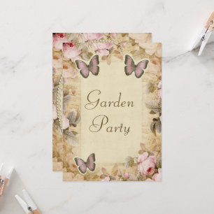 Garden Party Vintag Pearls Lace Rose Schmetterling Einladung