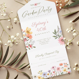 Garden Party Wasserfarbene Wildblume Florenz Gebur All In One Einladung