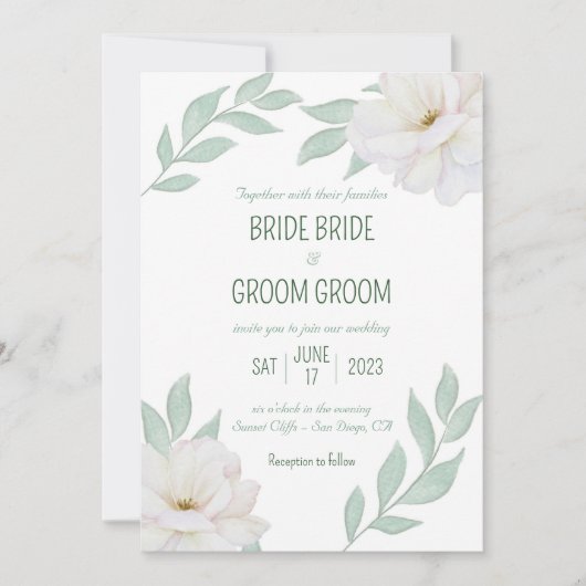 Garden Party Wedding Invite, Gardenias & Greenery Einladung (Vorderseite)