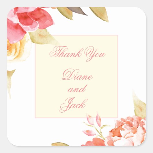 Garden Party Wedding Quadratischer Aufkleber (Vorderseite)