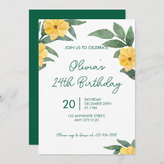 Garden Party Yellow Floral Birthday Invitation Einladung
